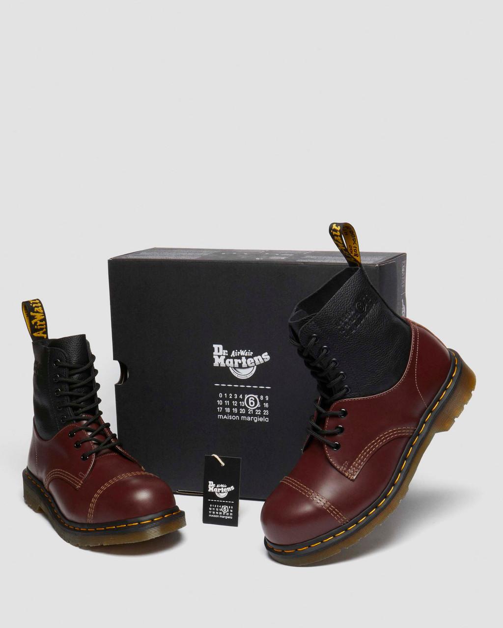 1460 / 1461 MM6 Steel Toe Leather Boots - Black+Oxblood — VINTAGE SMOOTH+VIRGINIA - image 10