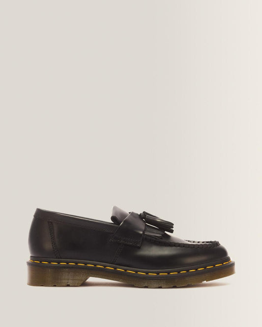 Adrian Yellow Stitch Leather Tassel Loafers - Black — Smooth Leather