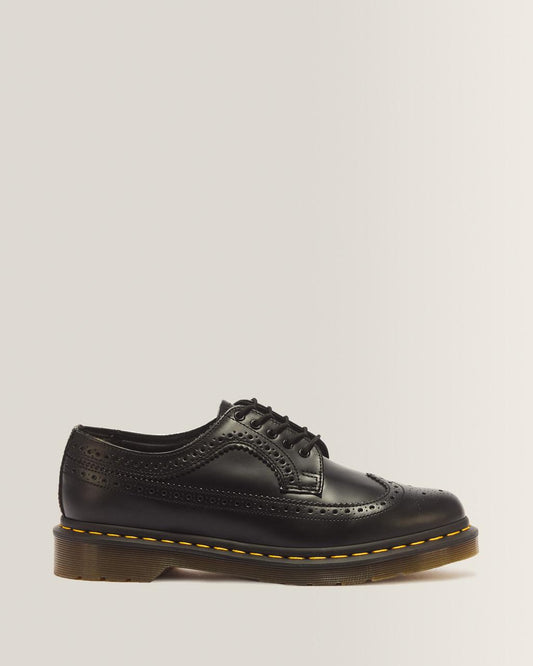 3989 Yellow Stitch Smooth Leather Brogue Shoes - Black — Smooth Leather