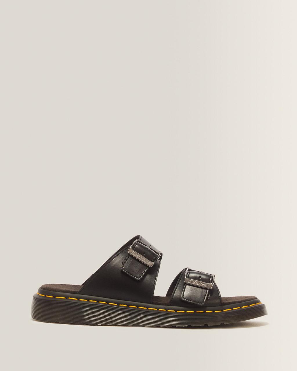 Josef Analine Leather Buckle Slide Sandals - Black — Analine