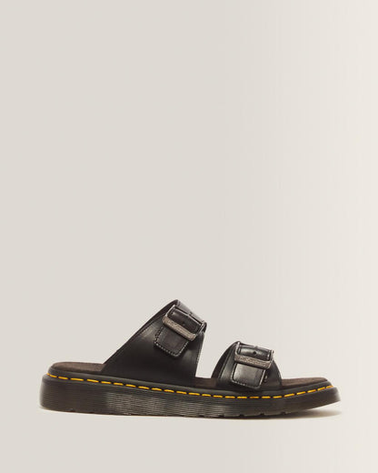 Josef Analine Leather Buckle Slide Sandals - Black — Analine