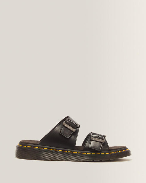 Josef Analine Leather Buckle Slide Sandals - Black — Analine