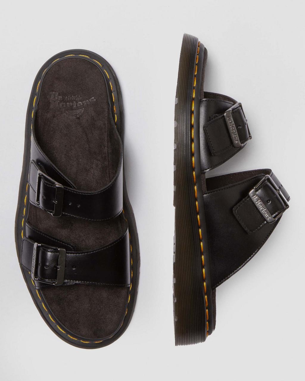 Josef Analine Leather Buckle Slide Sandals - Black — Analine - image 11