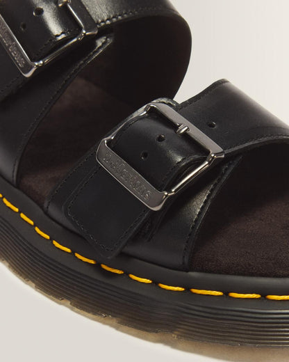 Josef Analine Leather Buckle Slide Sandals - Black — Analine - image 3