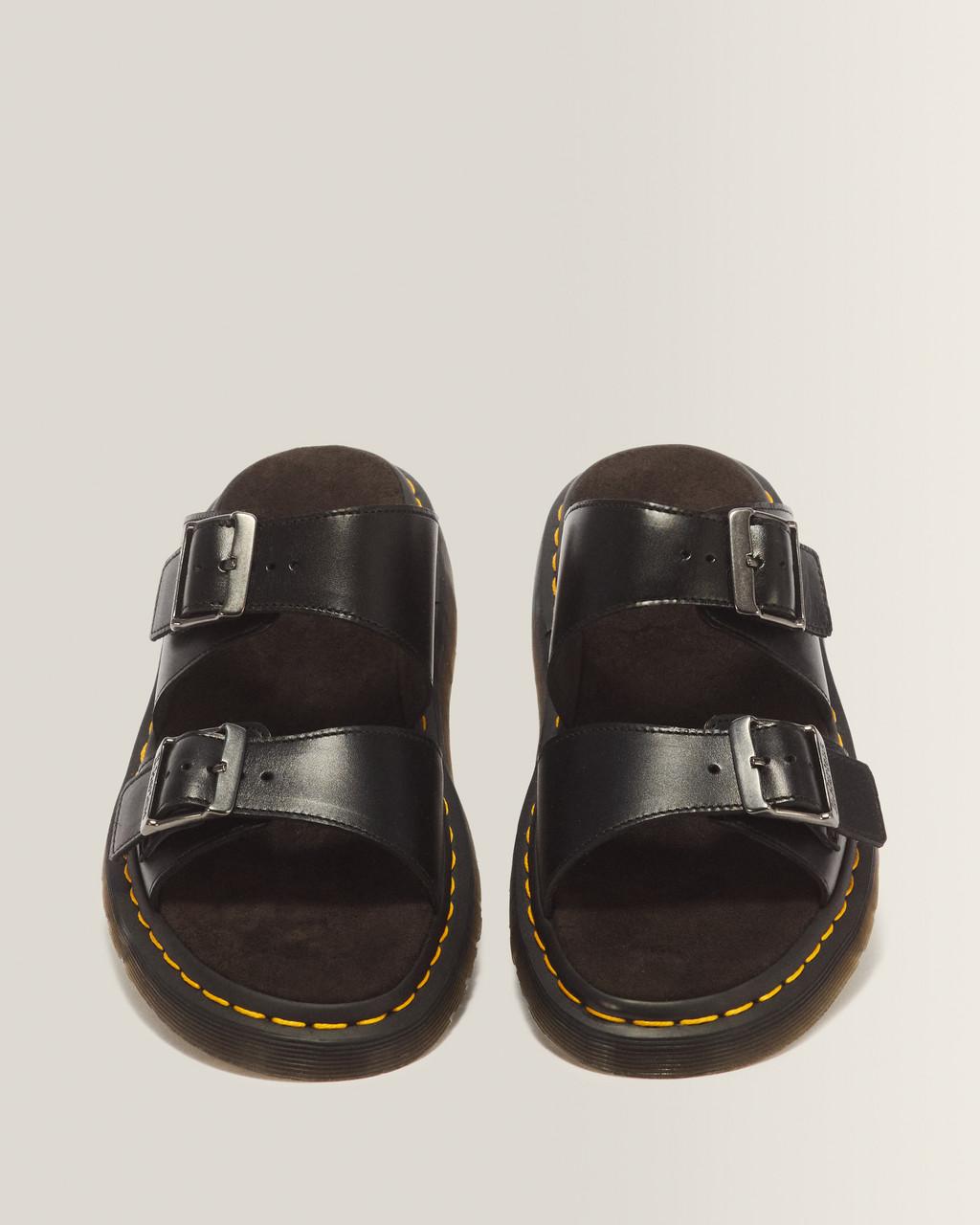 Josef Analine Leather Buckle Slide Sandals - Black — Analine - image 4