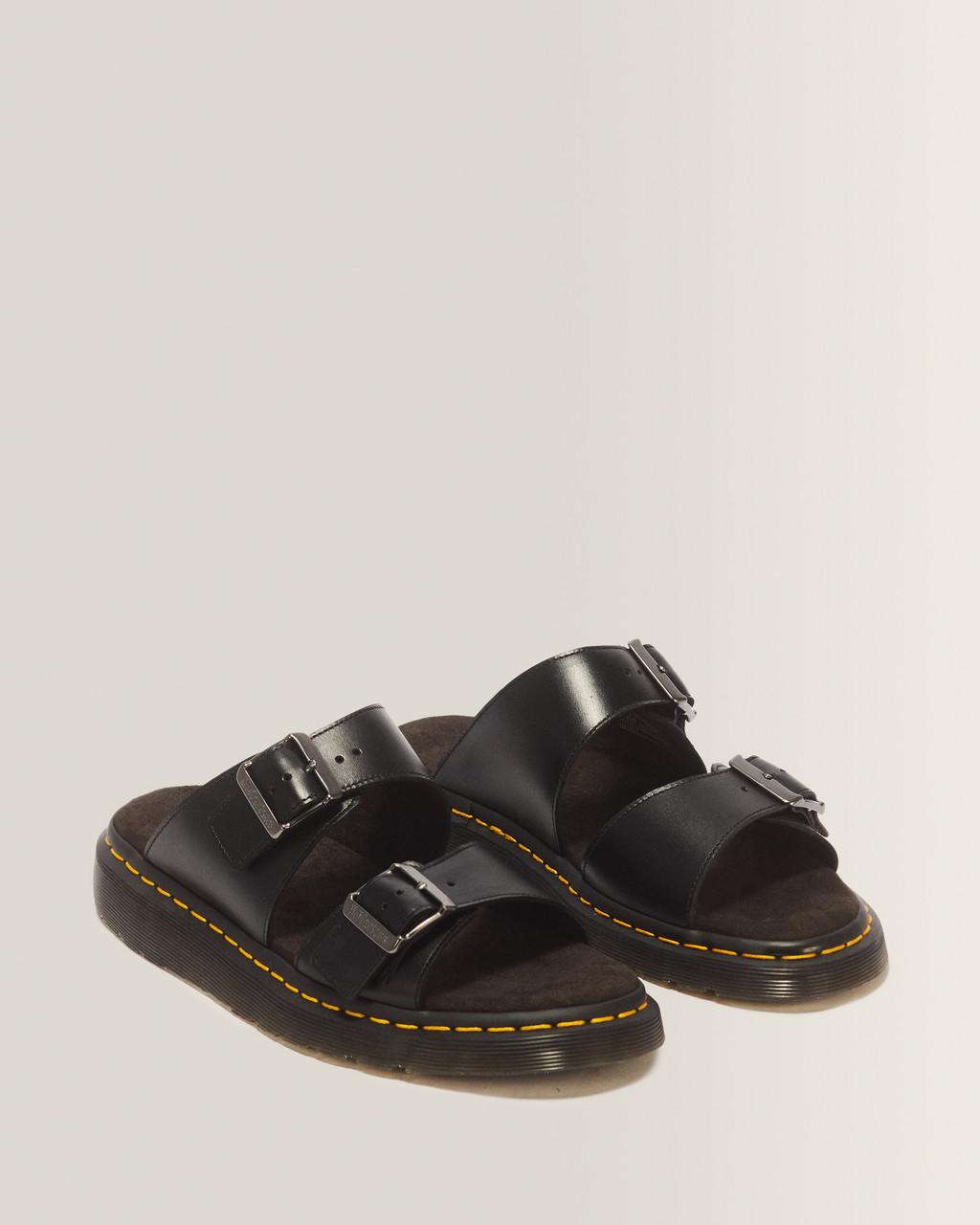 Josef Analine Leather Buckle Slide Sandals - Black — Analine - image 5