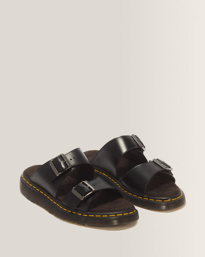 Josef Analine Leather Buckle Slide Sandals - Black — Analine - image 5