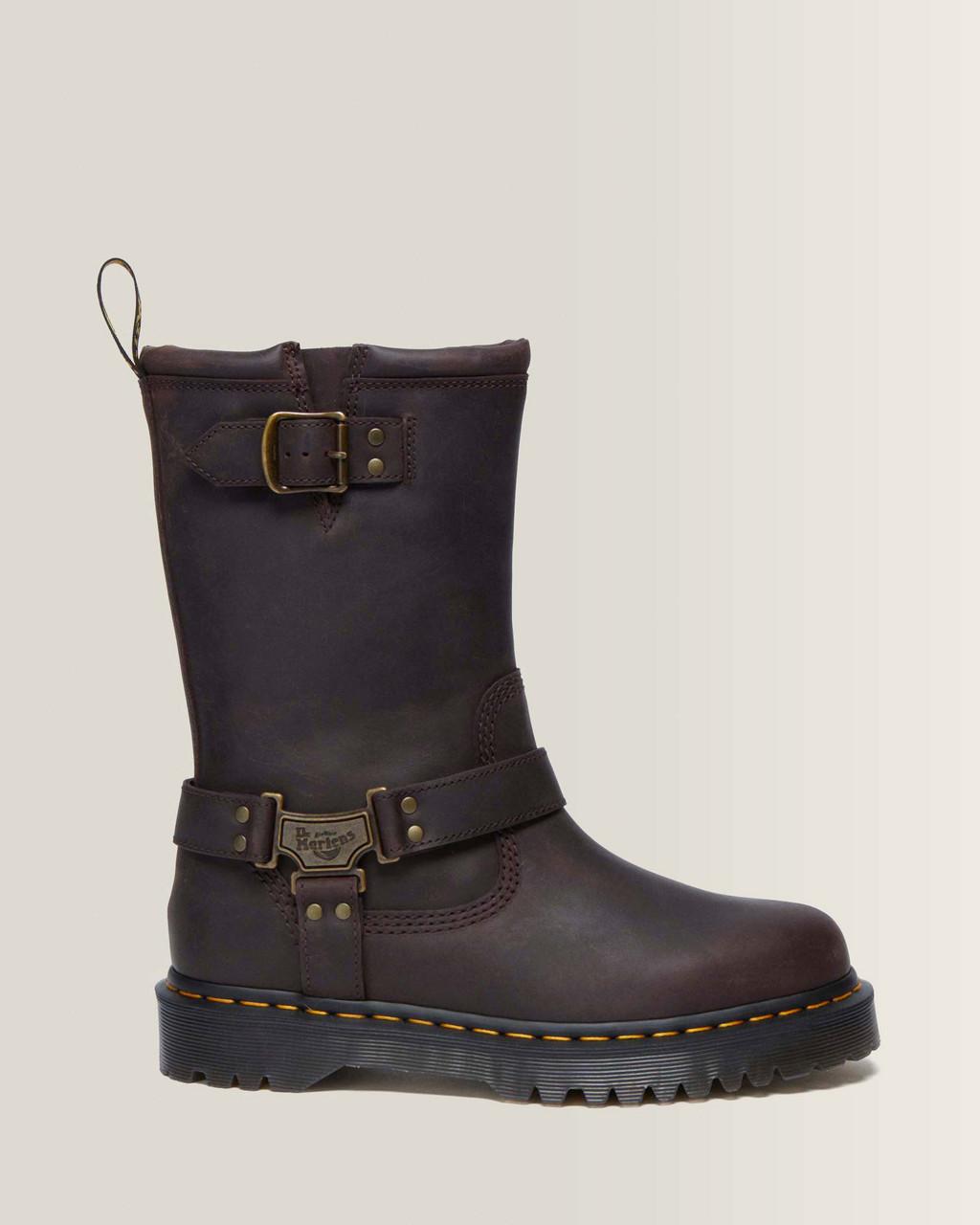 Anistone Hi Leather Biker Boots - Dark Brown — BURNISHED WAXY PULL UP WP
