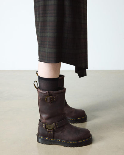 Anistone Hi Leather Biker Boots - Dark Brown — BURNISHED WAXY PULL UP WP - image 2