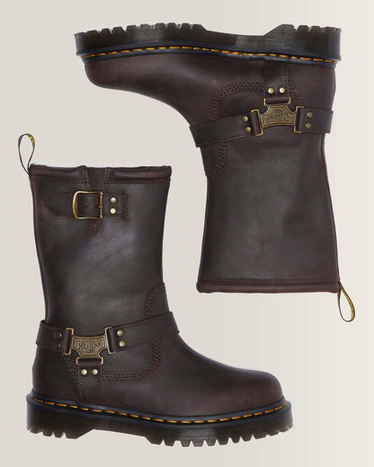 Anistone Hi Leather Biker Boots - Dark Brown — BURNISHED WAXY PULL UP WP - image 4