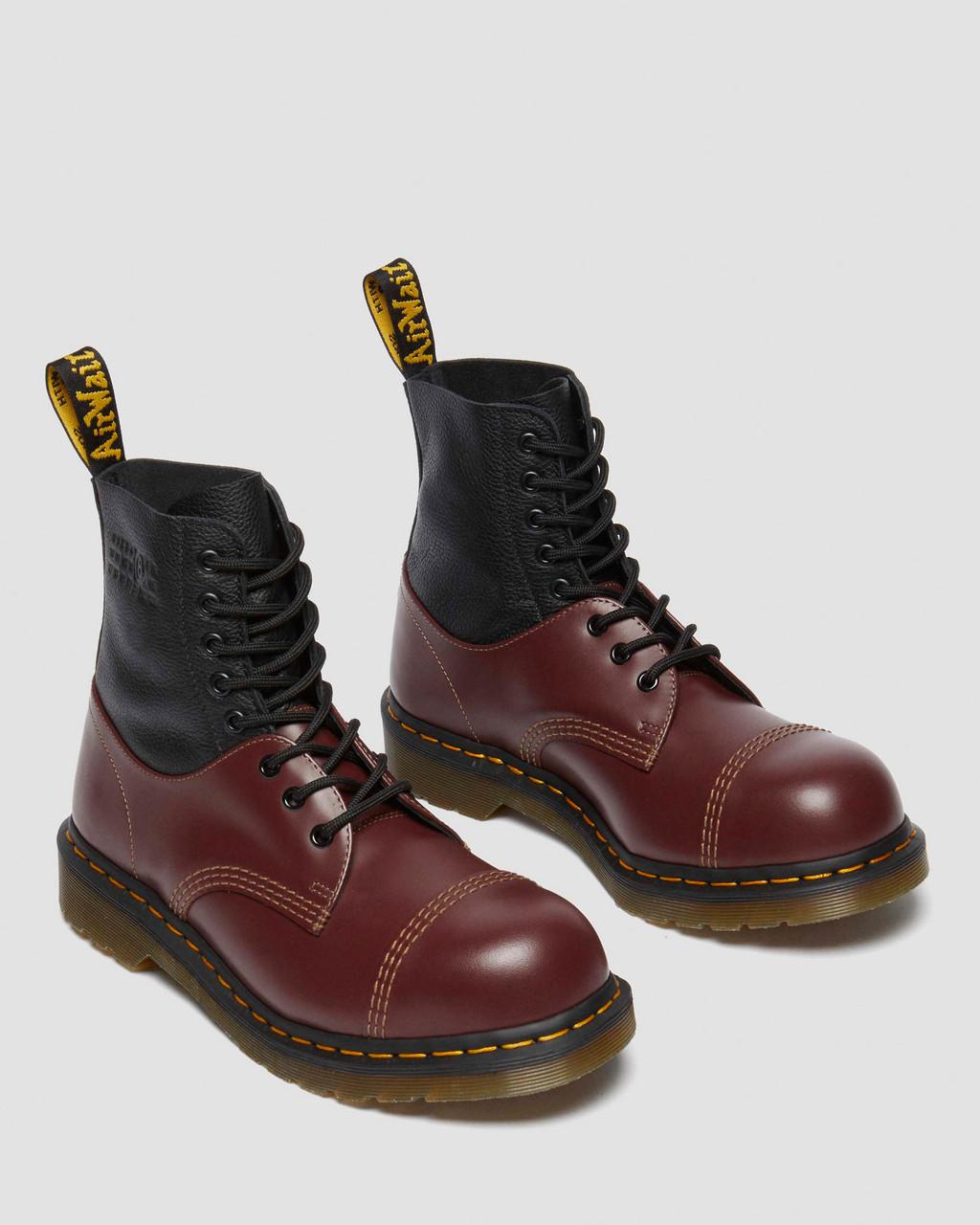 1460 / 1461 MM6 Steel Toe Leather Boots - Black+Oxblood — VINTAGE SMOOTH+VIRGINIA - image 4