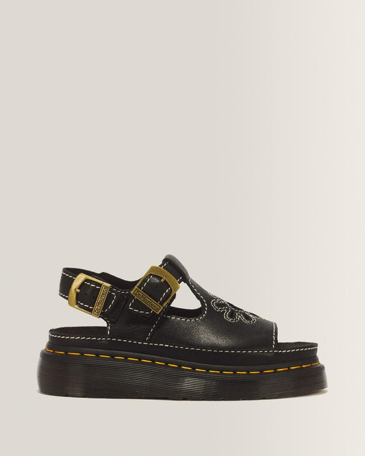 Dunnet Flower Full Grain Leather Sandals - Black — AR Rogue