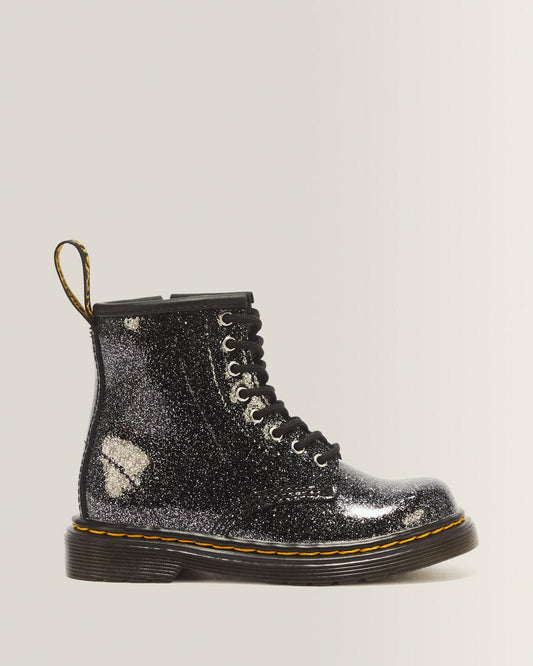 TODDLER 1460 GLITTER PATENT LEATHER BOOTS - BLACK+SILVER — Nebula Glitter