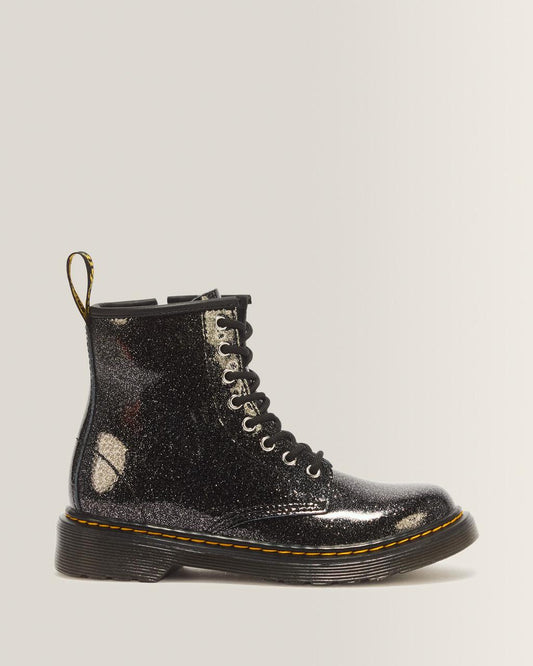 JUNIOR 1460 GLITTER PATENT LEATHER BOOTS - BLACK+SILVER — Nebula Glitter