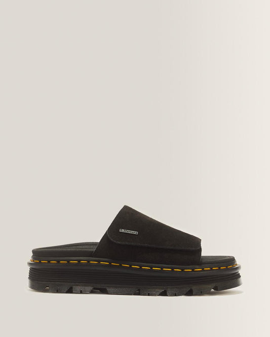 Zebzag Suede Platform Slides - Black — E.H.Suede