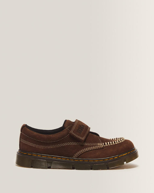 Youth Raffe Strap Tumbled Nubuck Strap Shoes - Dark Brown — Tumbled Nubuck
