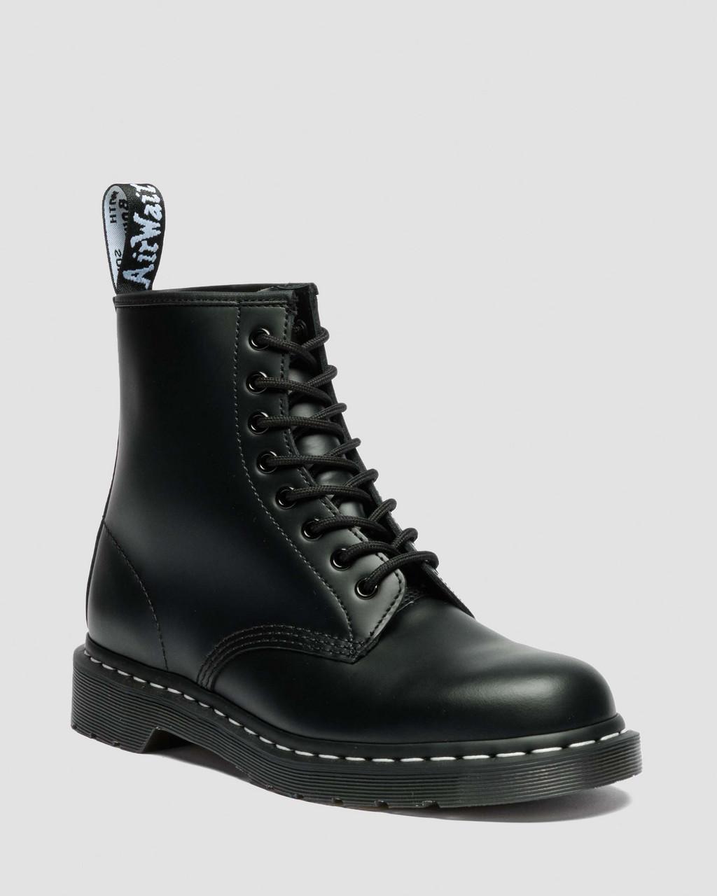1460 White Stitch Smooth Leather Lace Up Boots - Black — Smooth Leather