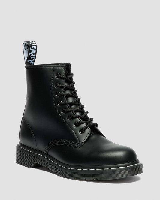 1460 White Stitch Smooth Leather Lace Up Boots - Black — Smooth Leather
