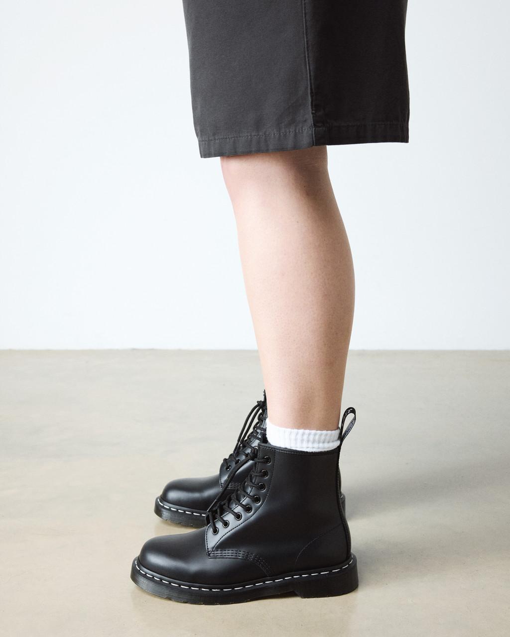 1460 White Stitch Smooth Leather Lace Up Boots - Black — Smooth Leather - image 2