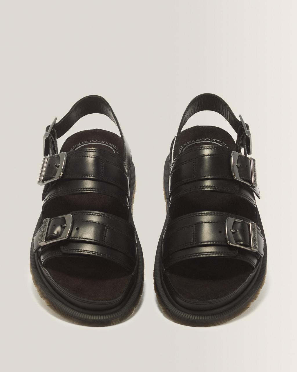 San Two Strap Leather Sandals - Black — Orleans - image 4