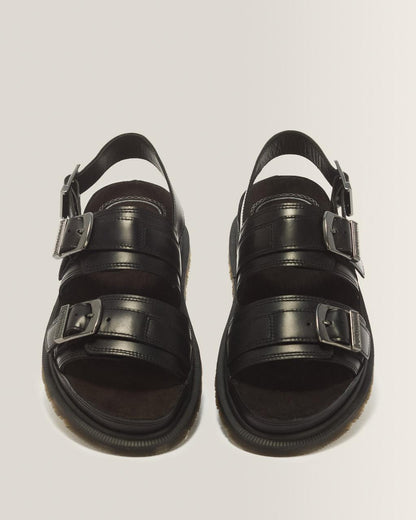 San Two Strap Leather Sandals - Black — Orleans - image 4
