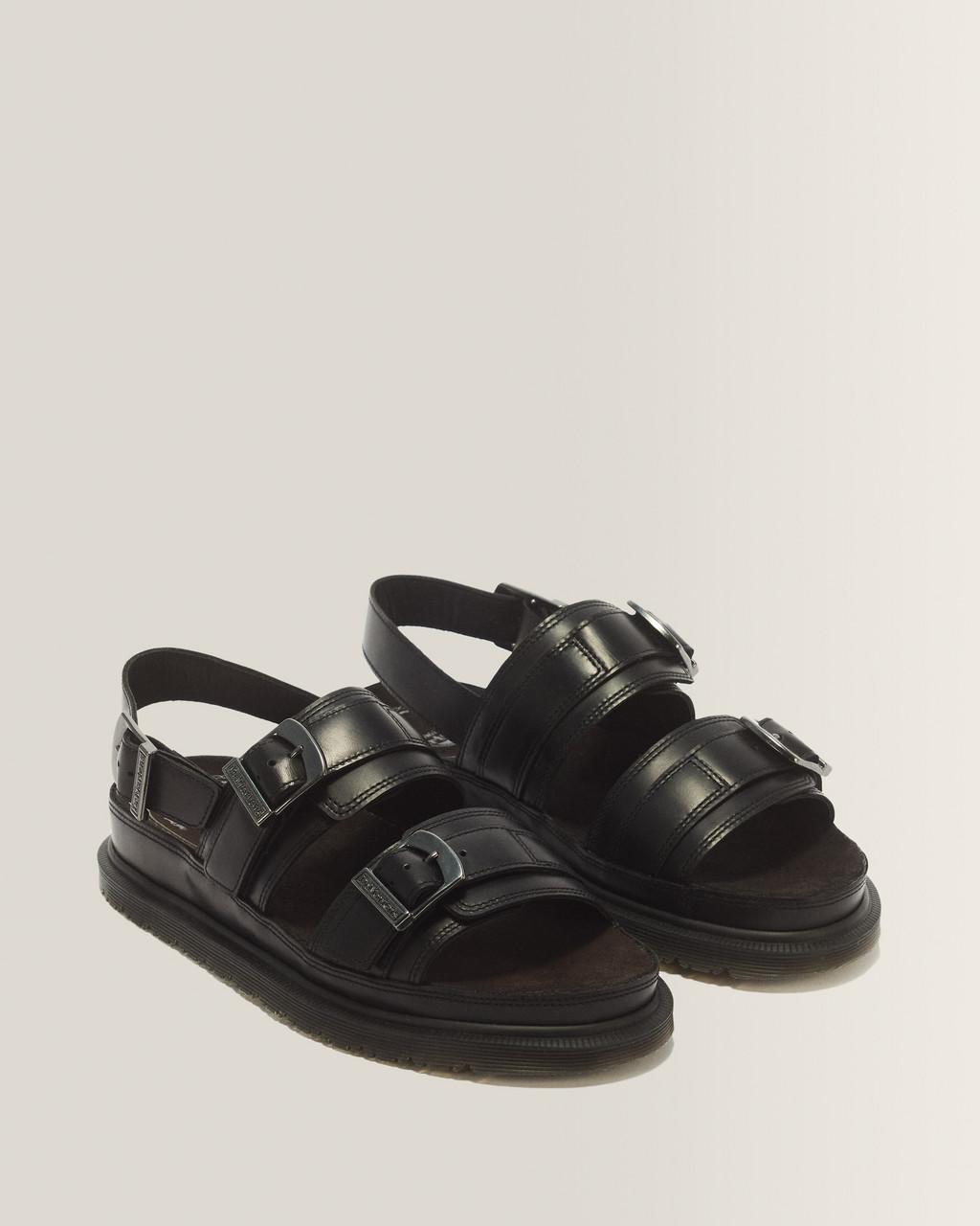 San Two Strap Leather Sandals - Black — Orleans - image 5
