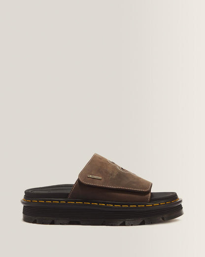 Zebzag Flower Crazy Horse Leather Slides - Dark Brown — Crazy Horse
