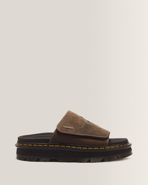 Zebzag Flower Crazy Horse Leather Slides - Dark Brown — Crazy Horse
