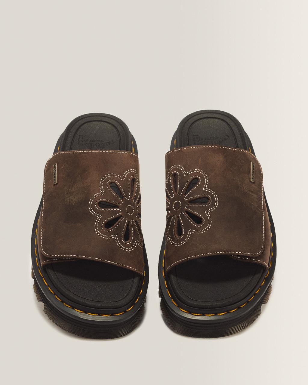 Zebzag Flower Crazy Horse Leather Slides - Dark Brown — Crazy Horse - image 4
