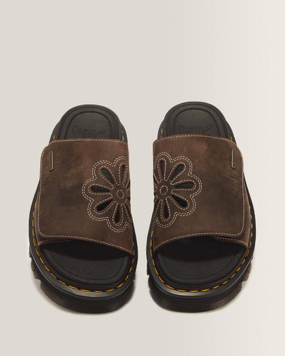 Zebzag Flower Crazy Horse Leather Slides - Dark Brown — Crazy Horse - image 4