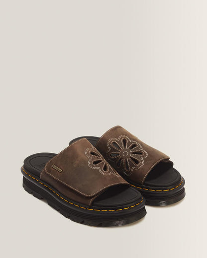 Zebzag Flower Crazy Horse Leather Slides - Dark Brown — Crazy Horse - image 5