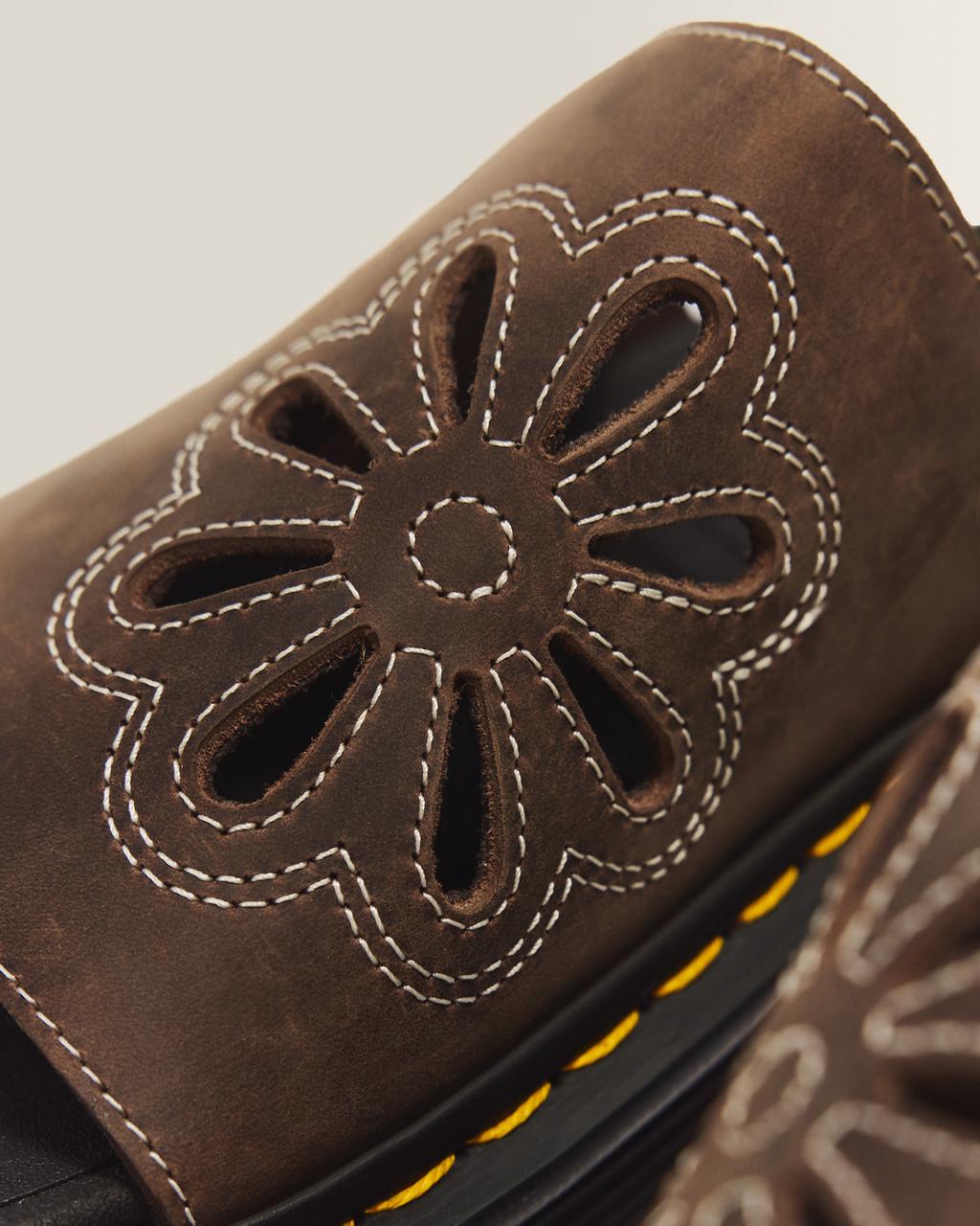 Zebzag Flower Crazy Horse Leather Slides - Dark Brown — Crazy Horse - image 8