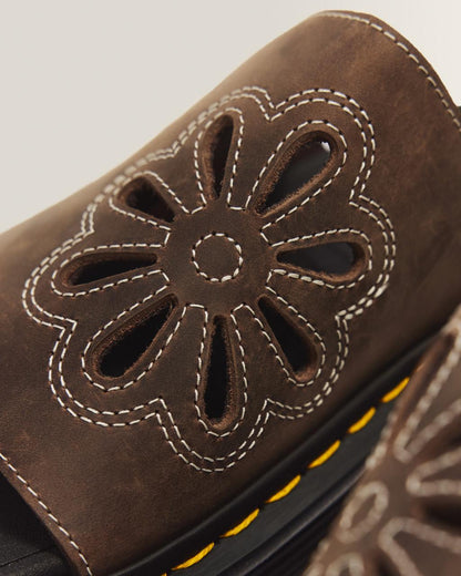 Zebzag Flower Crazy Horse Leather Slides - Dark Brown — Crazy Horse - image 8
