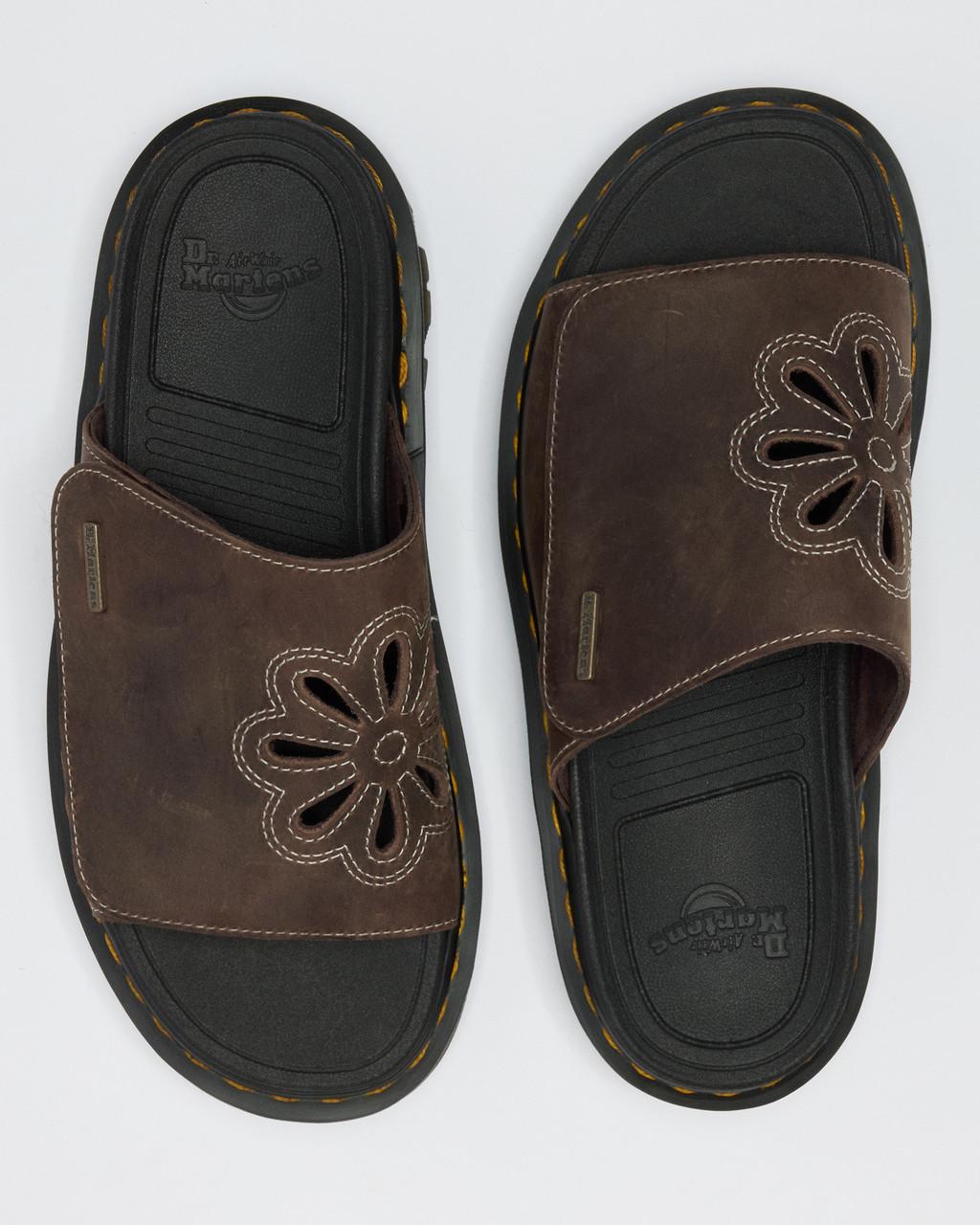 Zebzag Flower Crazy Horse Leather Slides - Dark Brown — Crazy Horse - image 9