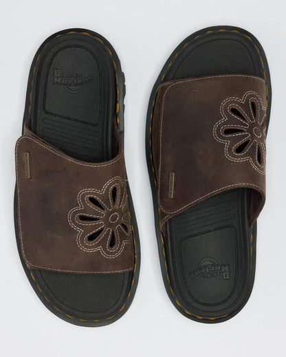 Zebzag Flower Crazy Horse Leather Slides - Dark Brown — Crazy Horse - image 9
