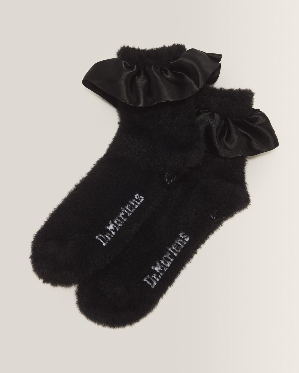 Satin Frill Fluffy Socks - BLACK — Poly