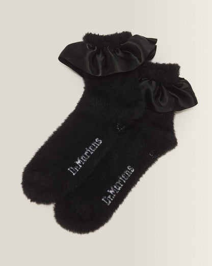 Satin Frill Fluffy Socks - BLACK — Poly