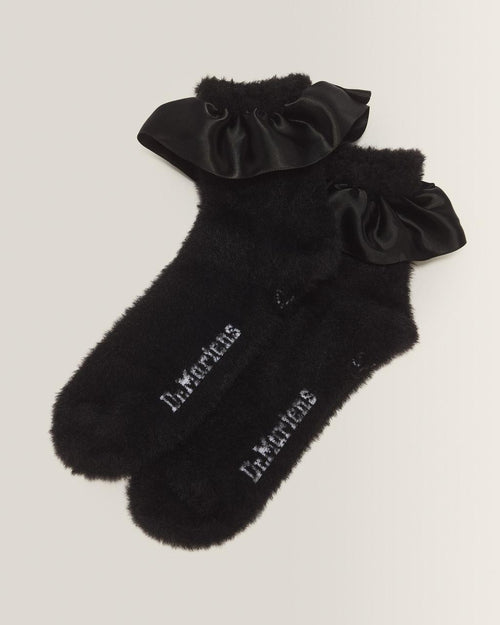 Satin Frill Fluffy Socks - BLACK — Poly
