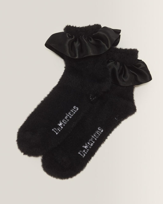 Satin Frill Fluffy Socks - BLACK — Poly