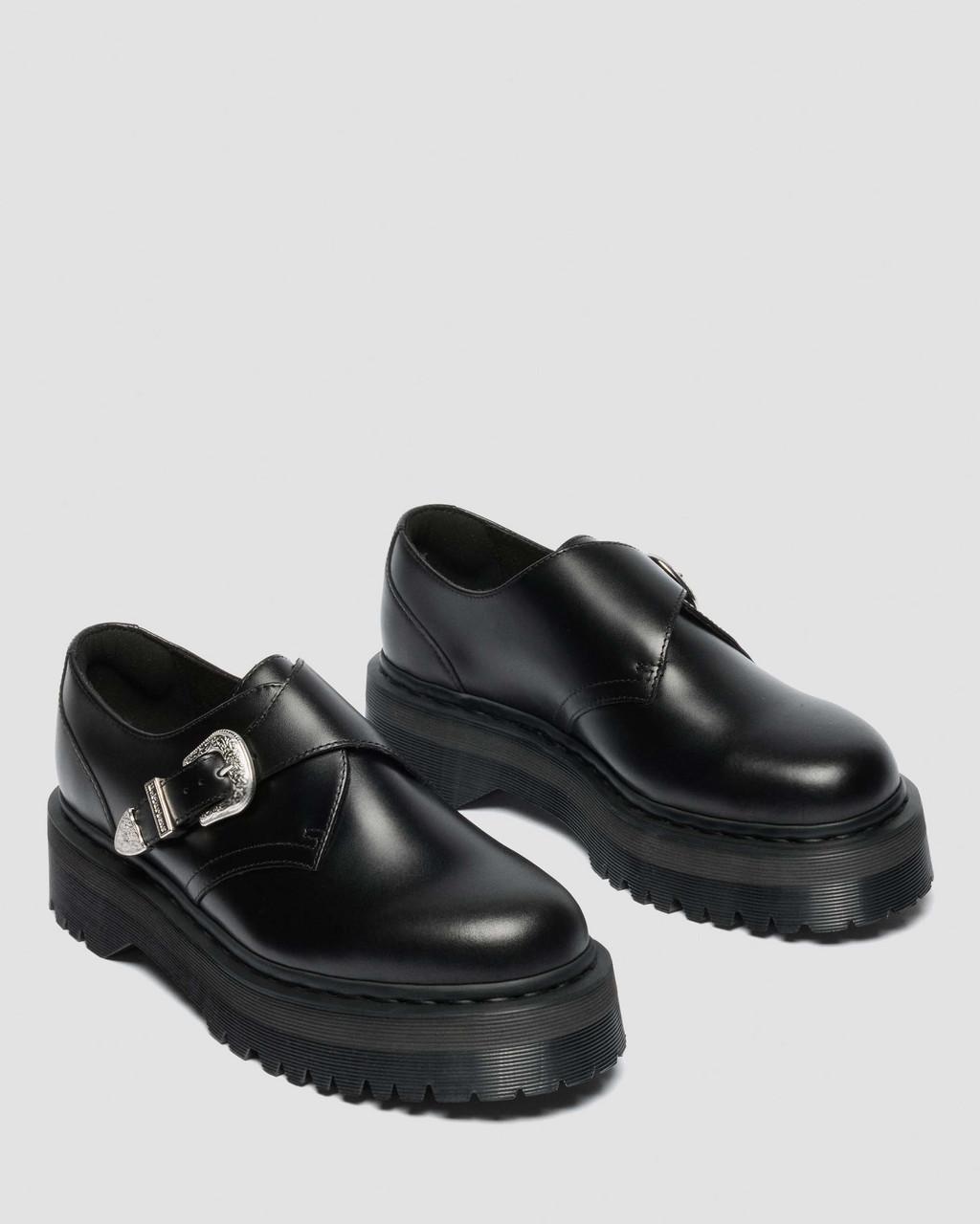 Retro Monk Quad Tumble Leather Strap Shoes - Mid Grey+Dusty Rose — Atlas - image 4