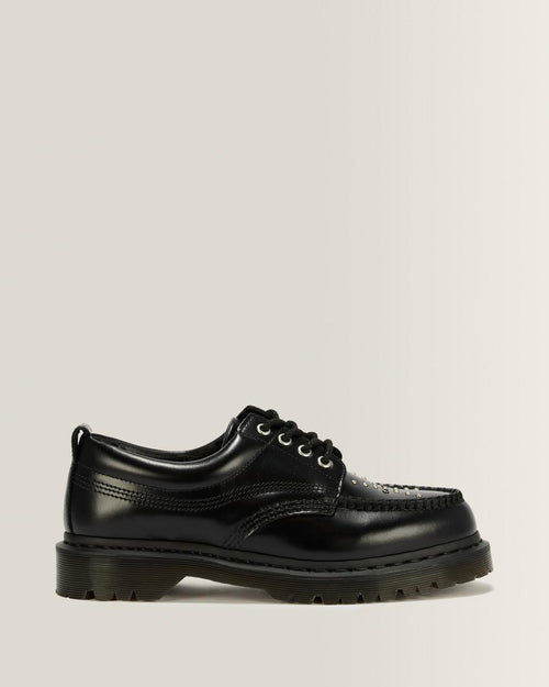 Lowell Stud Analine Leather Moc Toe Shoes - Black — Analine