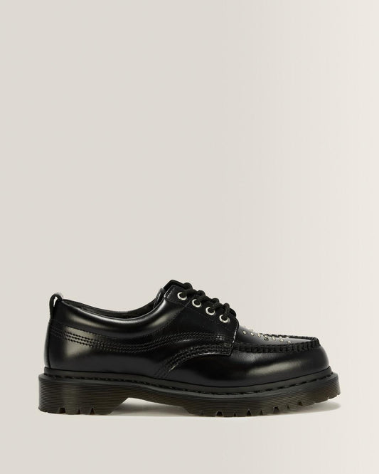 Lowell Stud Analine Leather Moc Toe Shoes - Black — Analine