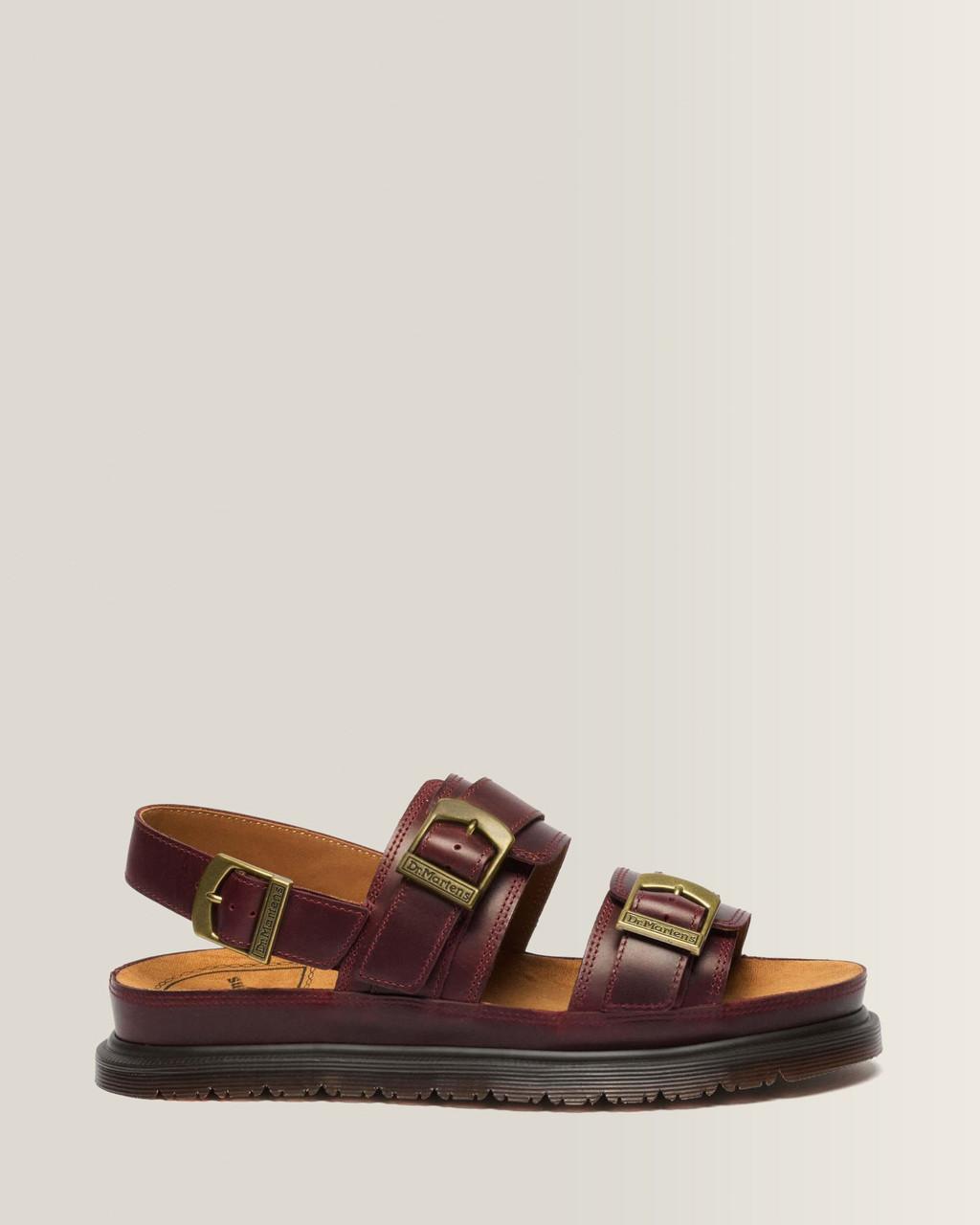 San Two Strap Leather Sandals - CHERRY RED — Orleans