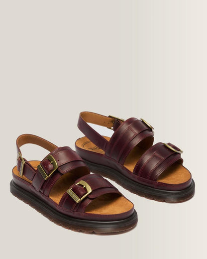 San Two Strap Leather Sandals - CHERRY RED — Orleans - image 5