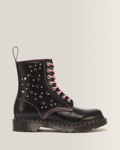 1460 Pascal Hearts & Stars Milled Gloss Leather Lace Up Boots - Milled Gloss