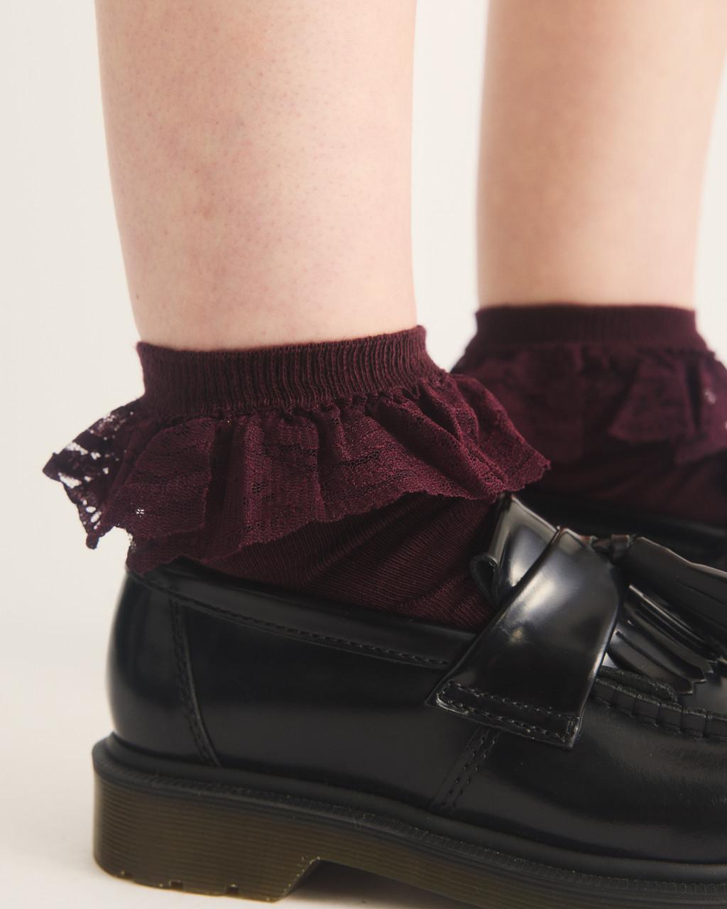 Frill Organic Cotton Blend Socks - BURGUNDY — Organic Cotton Blend - image 2