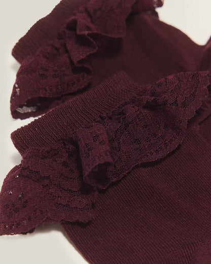 Frill Organic Cotton Blend Socks - BURGUNDY — Organic Cotton Blend - image 4